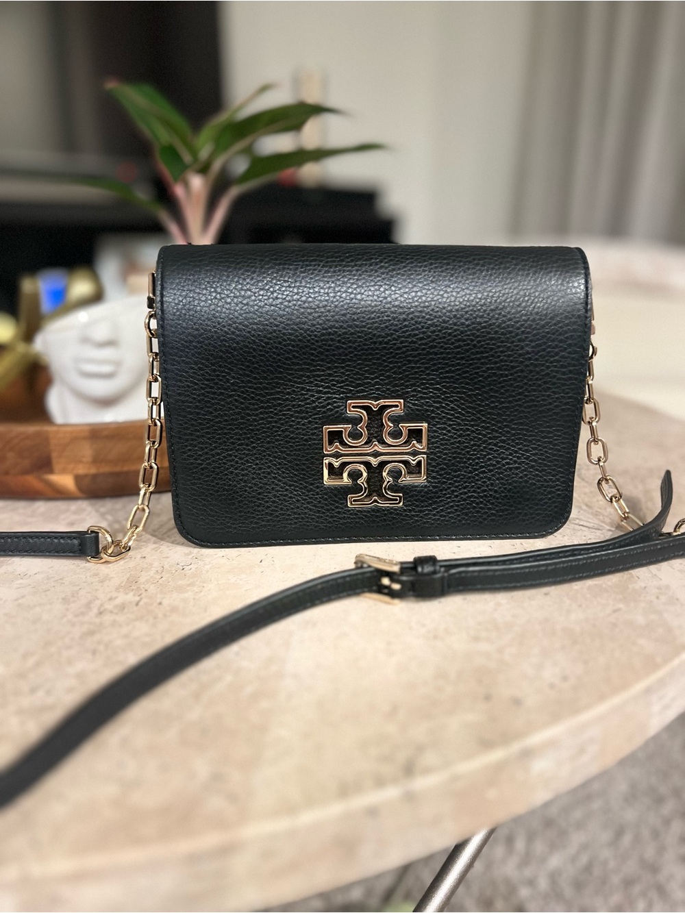 Tory Burch Black Leather Crossbody Bag with Gold Hardware